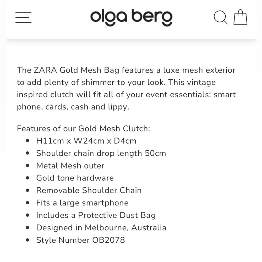 Olga Berg “Zara” Gold Metal Mesh Clutch Bag - EXCELLENT condition! - Picture 7 of 11